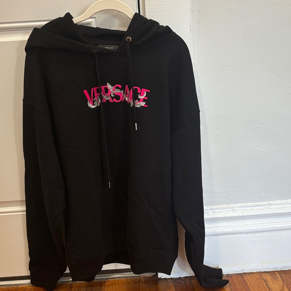 Versace Black Sweater with Pink Logo